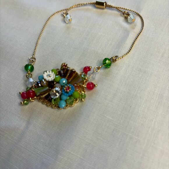 Heart Illusion Bracelet Gold Chain Adjustable Pull Clasp Beaded Rhinestones Boho - Picture 3 of 6